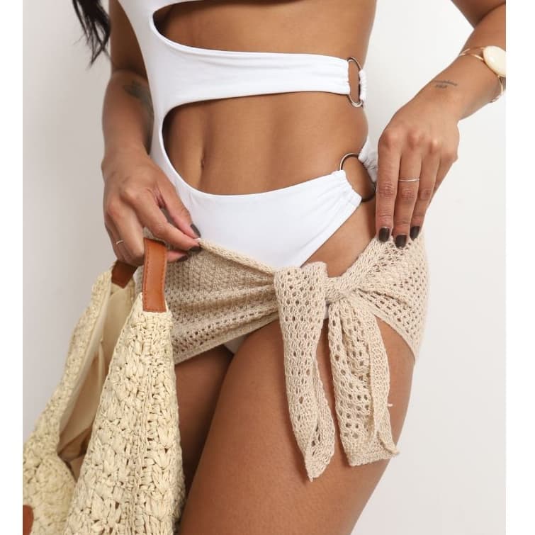 Lenço Saída Praia amarração Cintura 3 formas usar Tricot Ponto Crochê Tendência Verão Estiloso Resort Ajustável