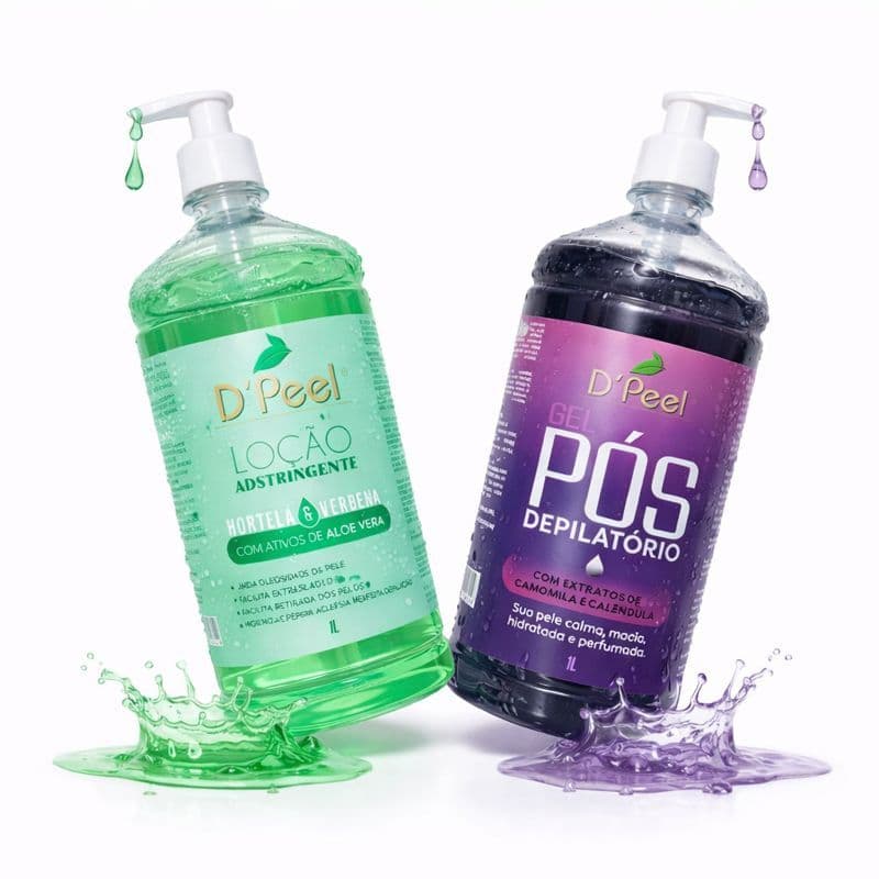 Loção Adstringente Pré Depilatória Dpeel com Hortelã e Verbena 1L + Gel Pós Depilação D'peel 1.000mL