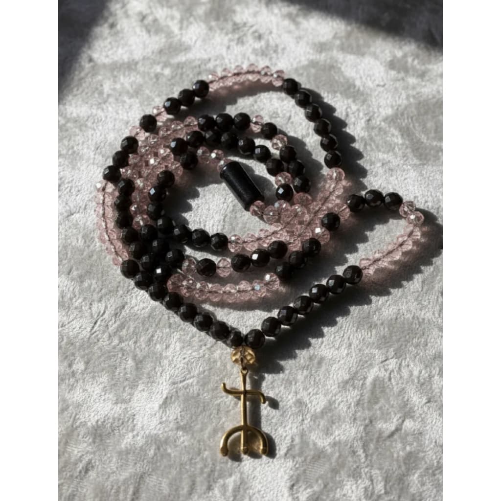 Guia Pombagira Menina 60 Cm Cristal Vidro 8 Mm Umbanda  Preto E Rosa