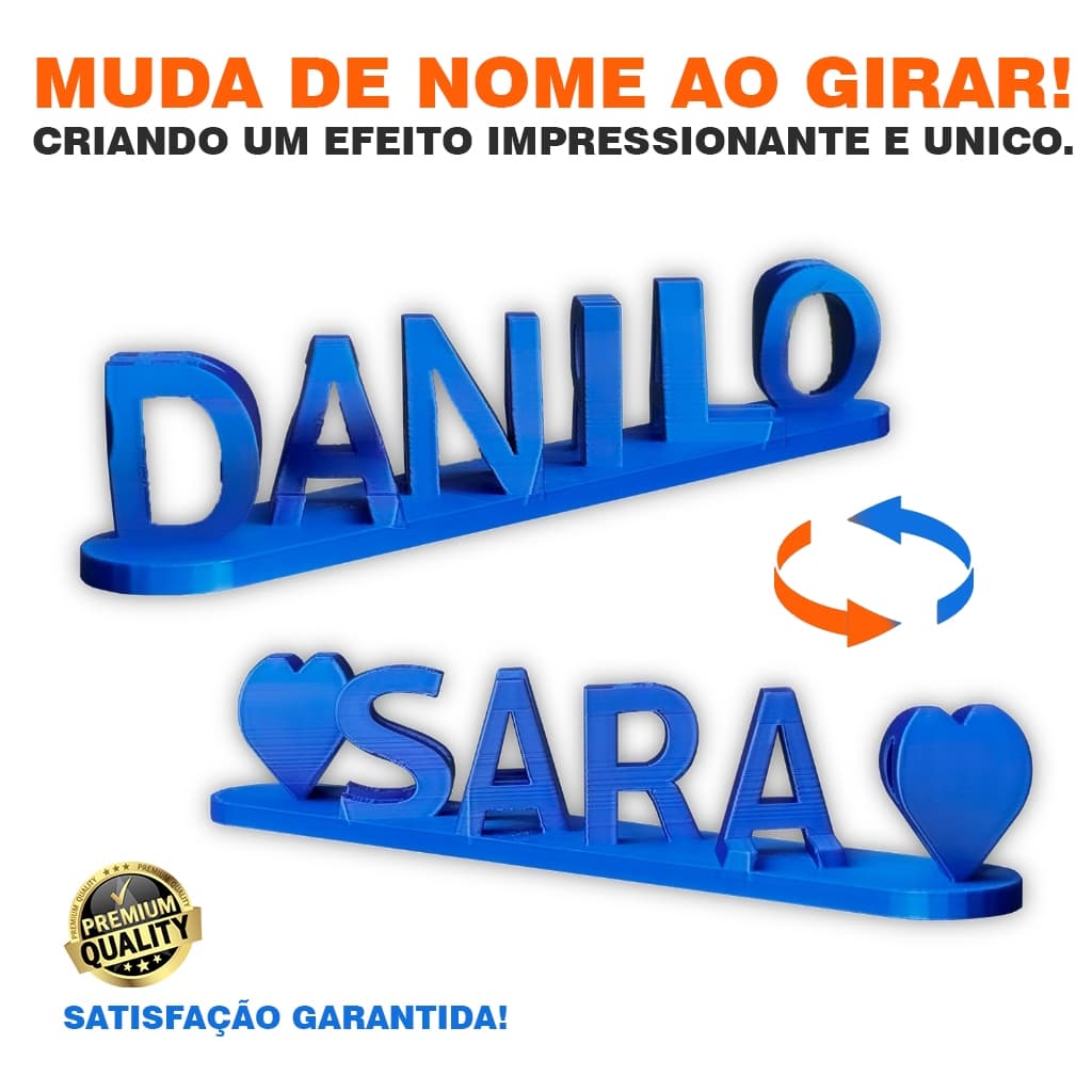 Placa com Nomes em 3D Personalizada com efeito optico – Decoração Casal com Corações