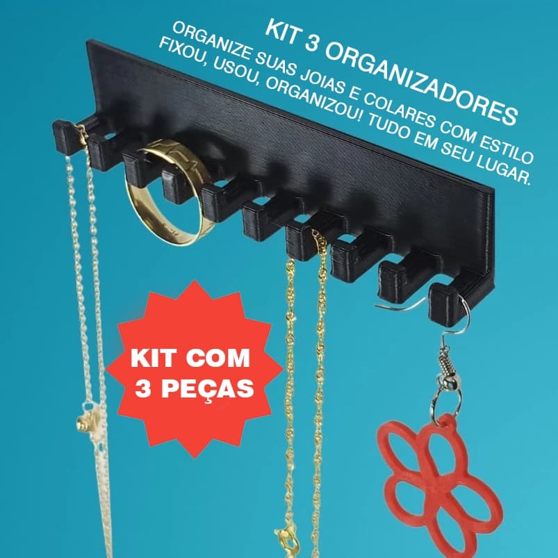 Kit 3 Porta Joias Organizador de Bijuterias Colares Pulseiras Anéis Expositor Acessórios