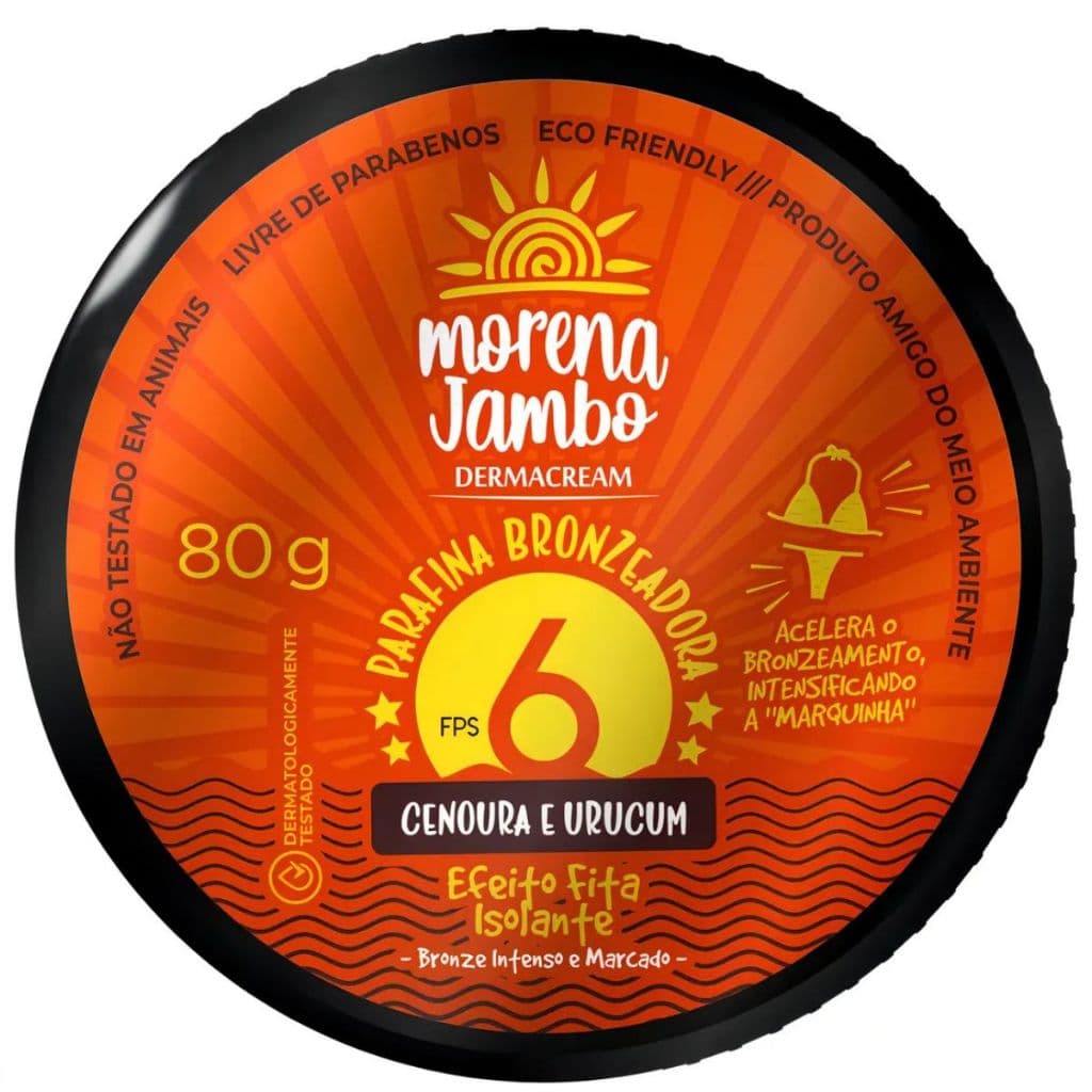 Parafina Bronzeador Morena Jambo Corpo Fps6 Dermacream Efeito Fita Isolante 80g