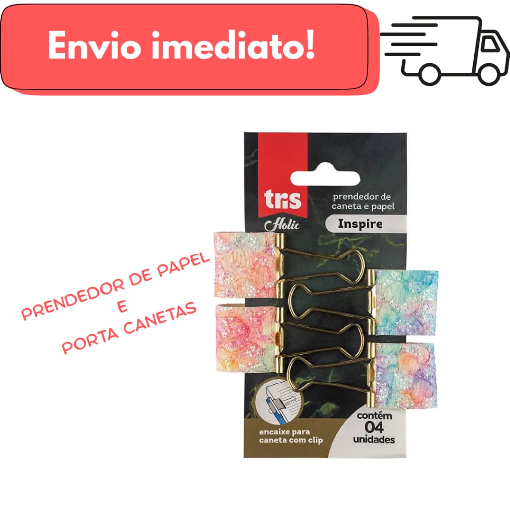 Prendedor de Papel Com Encaixe Para Caneta Inspire Holic Mineral – 25mm – Cartela com 4 Unidades – Tris