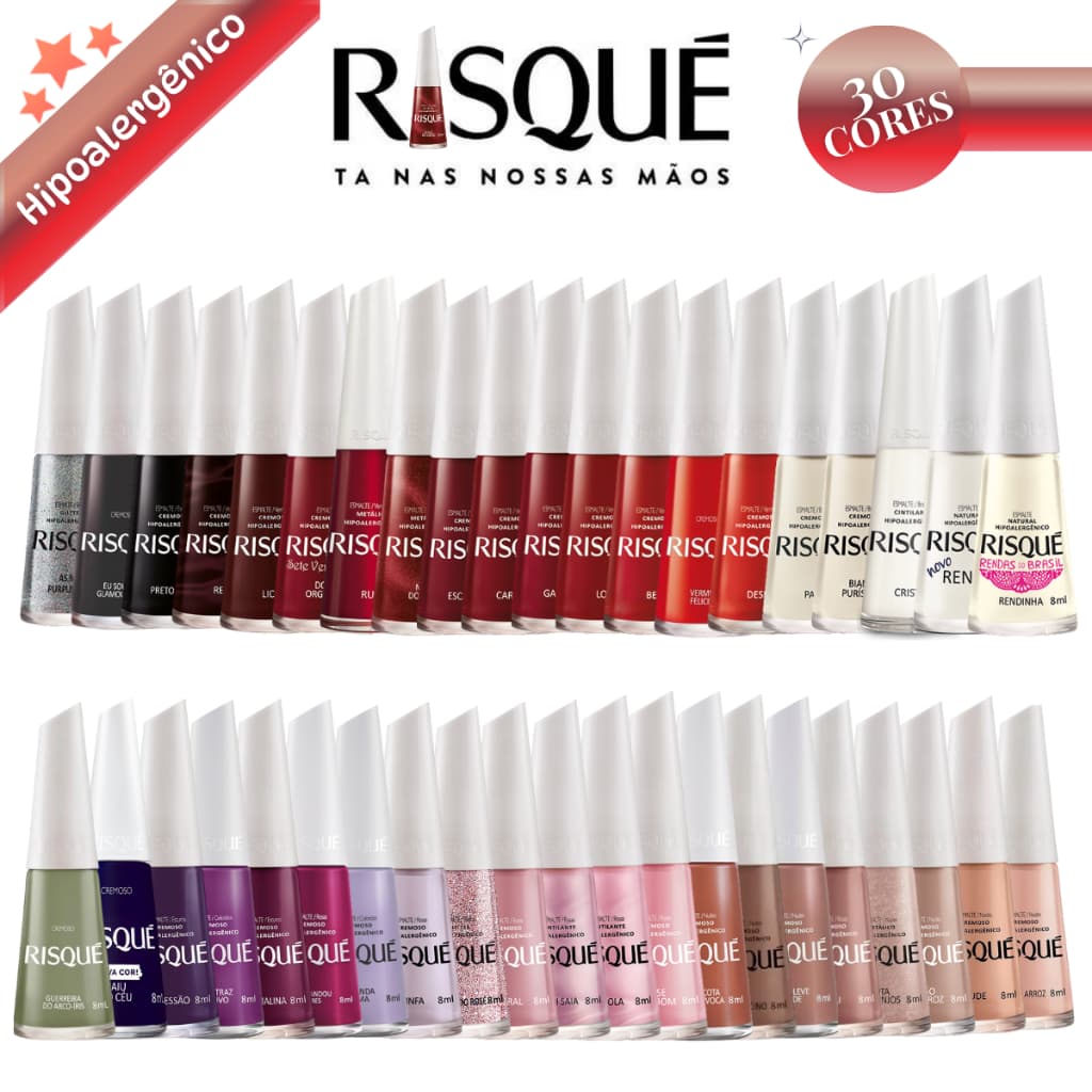 KIT 30 ESMALTES RISQUE - DIFERENTES - CORES SORTIDAS RISQUE ATACADO