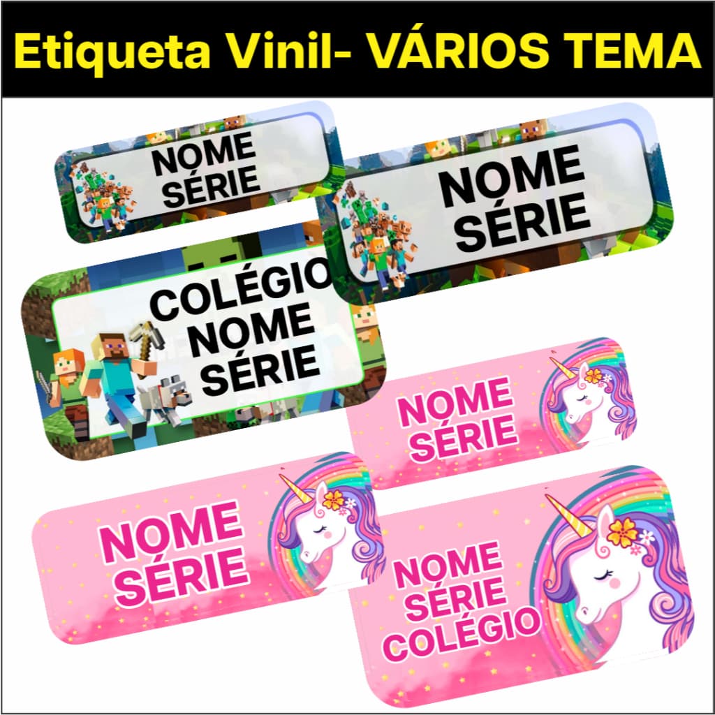 100/50 Etiquetas Escolar Adesivo Vinil Personalizada APROVA D' Água VARIOS TEMAS