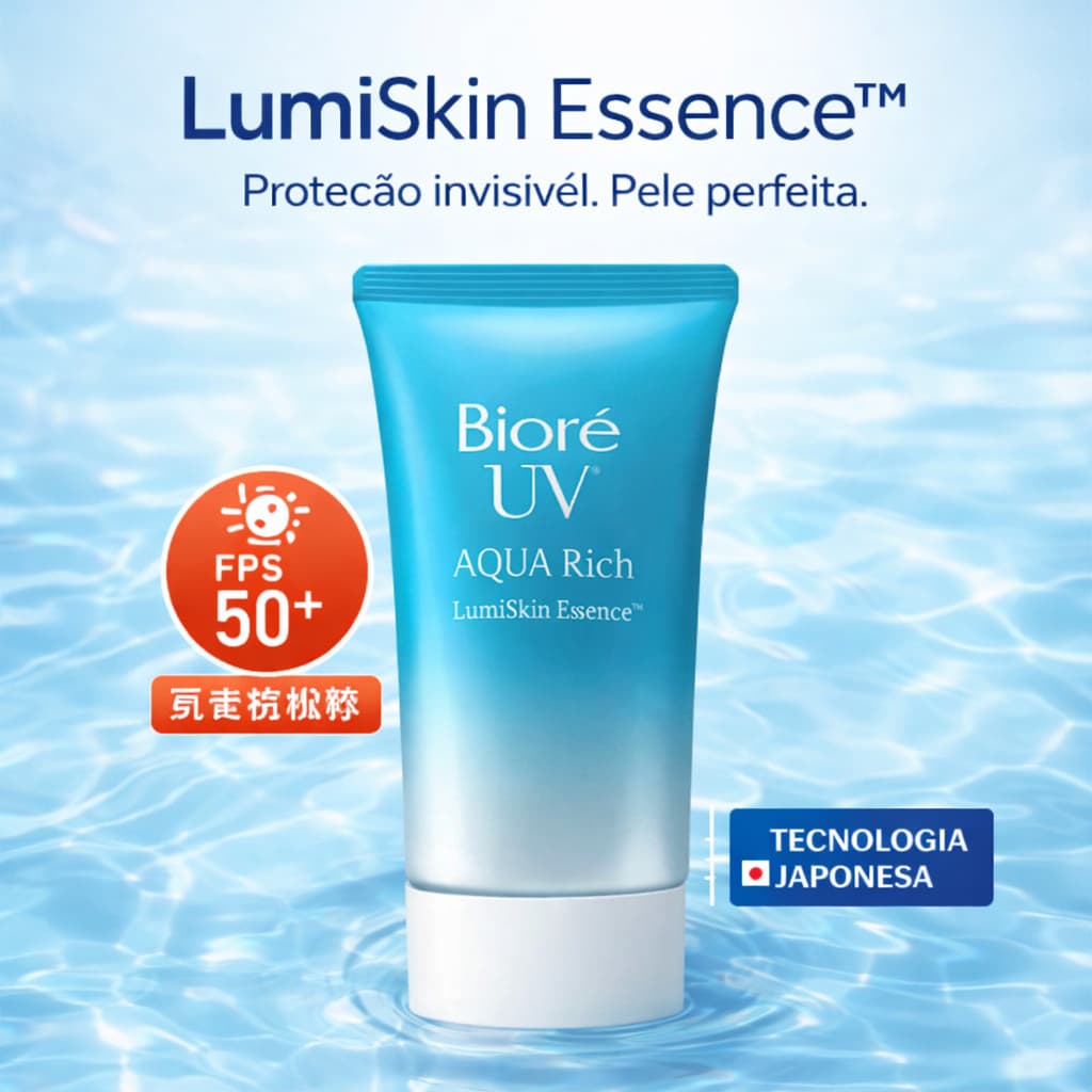 Bioré UV Aqua Rich LumiSkin Essence™ FPS 50+ – Protetor Solar Facial Leve e Aquoso