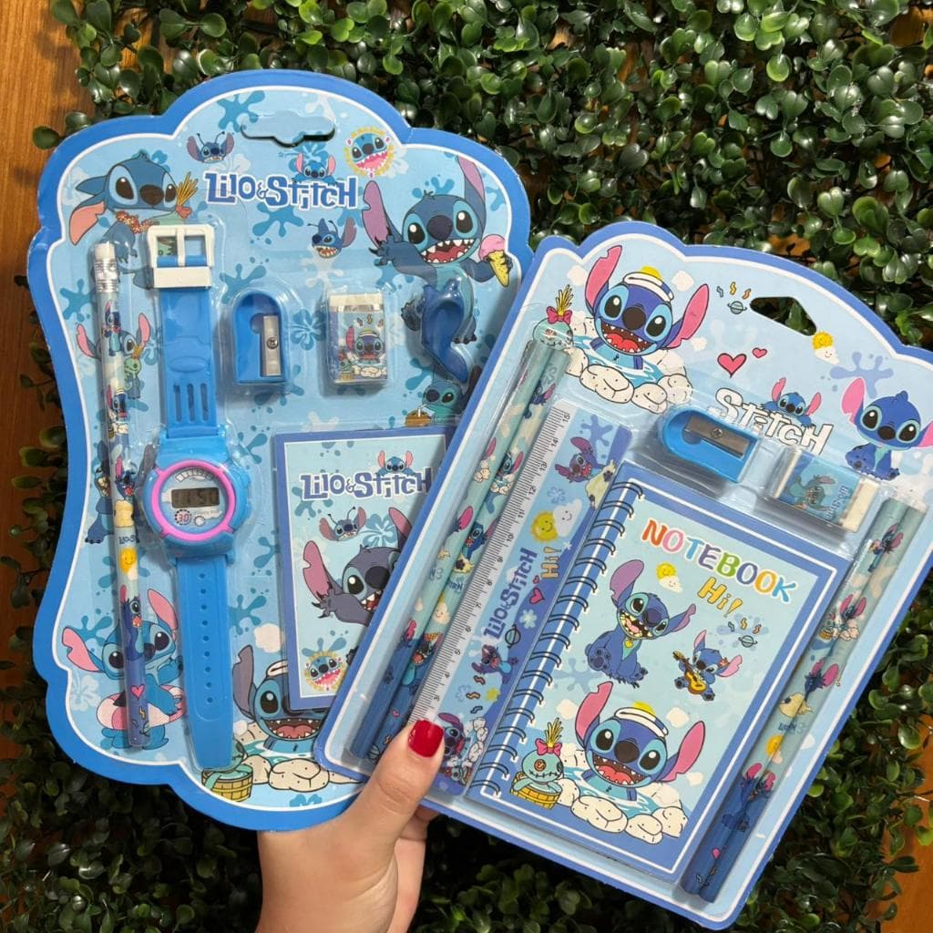 Kit Escolar Stitch Relógio Digital + Acessórios Fofo Disney Kawaii volta as aulas