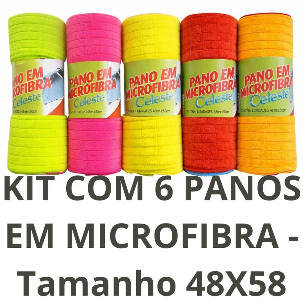 Kit 6 Panos de Microfibra 48x58cm Super Absorventes para Limpeza Sem Fiapos