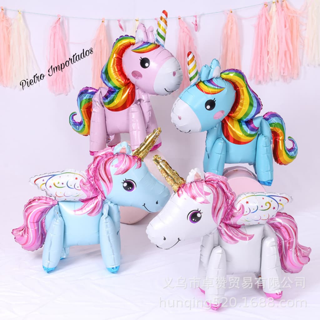 Unicórnio com perninhas Balão Decoração de aniversário infantil desenho tridimensional balão de filme de alumínio