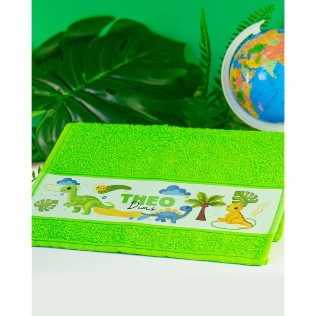 Toalha de Mão ou Boca *Verde Musgo ou Verde Bandeira * Infantil Personalizada com Nome - Tema Dinossauro