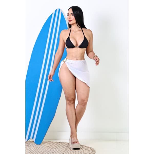 Saia de Praia Pareô Feminina Transparente com Fenda e pingente dourado– Moda Praia Verão Luxo 2026