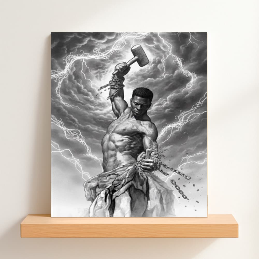 QUADRO DECORATIVO PLACA MDF-XANGO DESENHO QUEBRANDO AS CORENTES