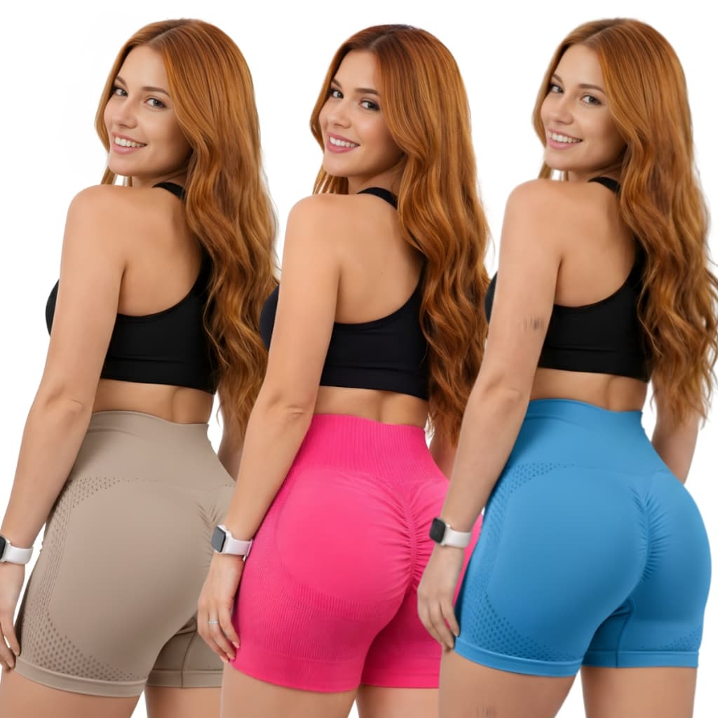 Kit 3 Shorts Feminino Legging Meia Coxa Fitness Academia Empina o Bumbum SEM COSTURA Alta Modeladora