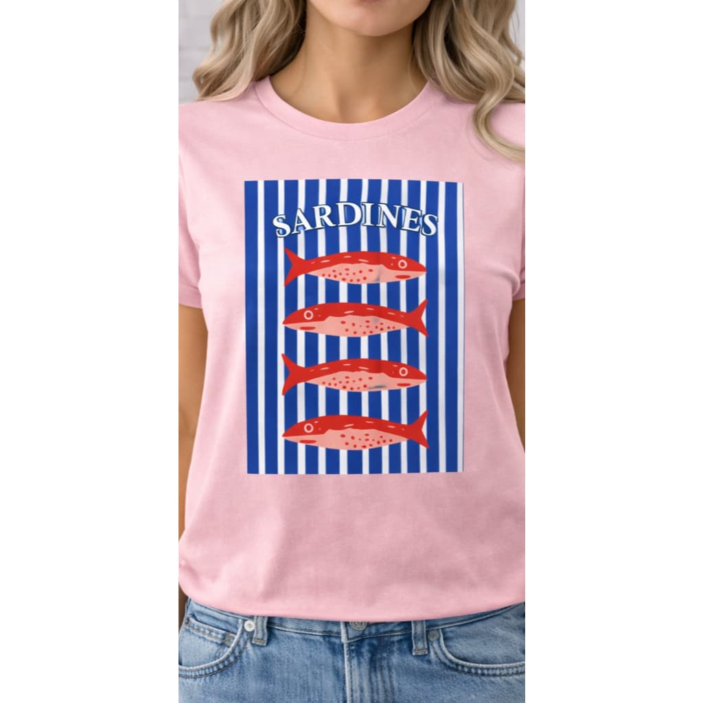 Camiseta Feminina Sardines, Sardinhas listra azul, Tendencia Euporeia