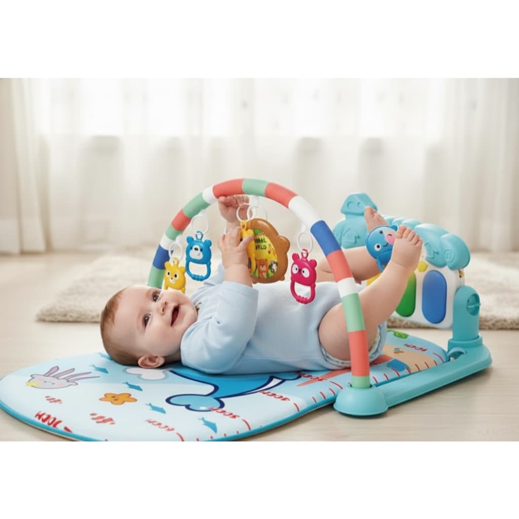Tapete Atividades Musical Bebê com Piano Interativo Arco Brinquedos Educativo Sensorial Azul Rosa
