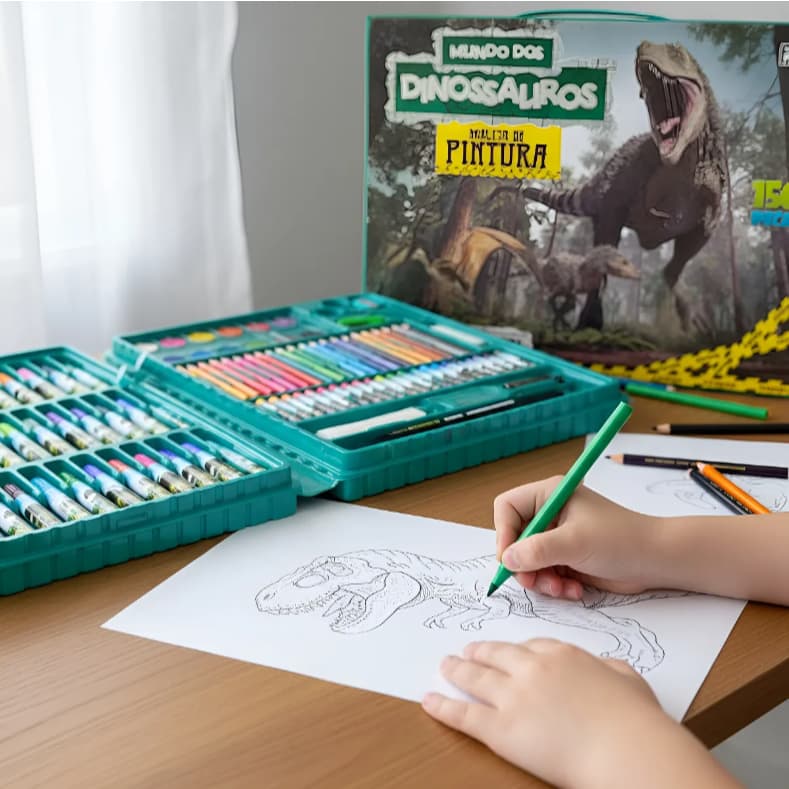 Estojo Escolar Infantil Com Maleta de Pintura - 150 Peças para Meninos e Meninas Completo