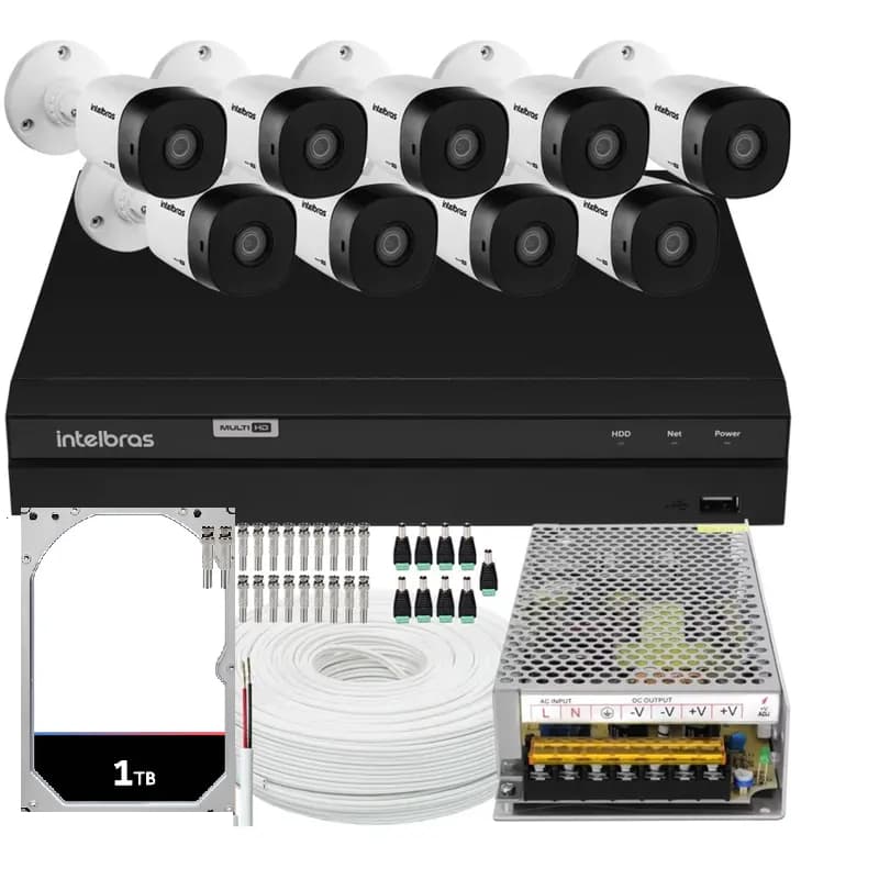 Kit Cftv Monitoramento 9 Cameras Intelbras 1120b Dvr 1108 C/HD 1 Tb