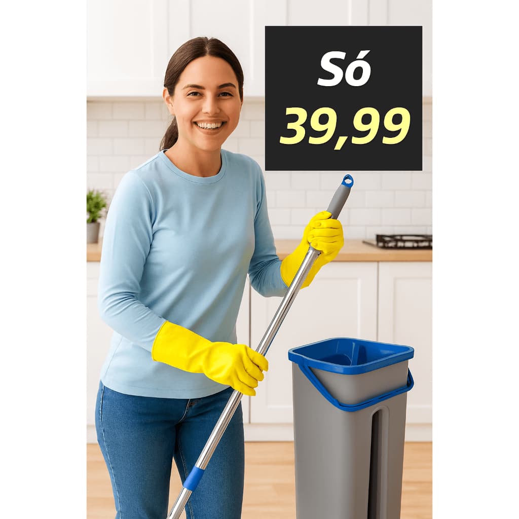 Mop Flat Balde 6 litros Com 2 Refis Com Cabo Extensivel Inox Grande