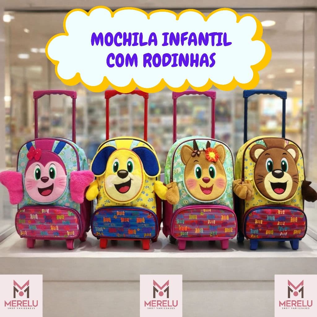 Mochila Infantil Escolar Com Rodinhas E Alças Ajustáveis Tema Animais