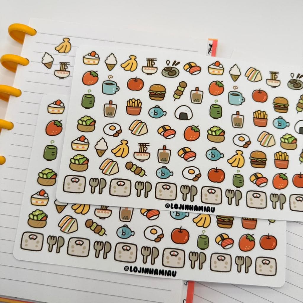 Cartela de Adesivos Para Planner/Bullet Journal Comidinhas Fofas Kawaii