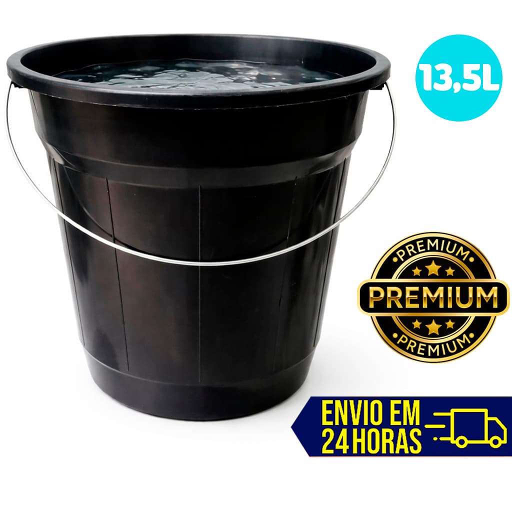 Balde POP 13,5L Preto Plástico Reforçado Alça Metálica Limpeza Uso Geral Casa