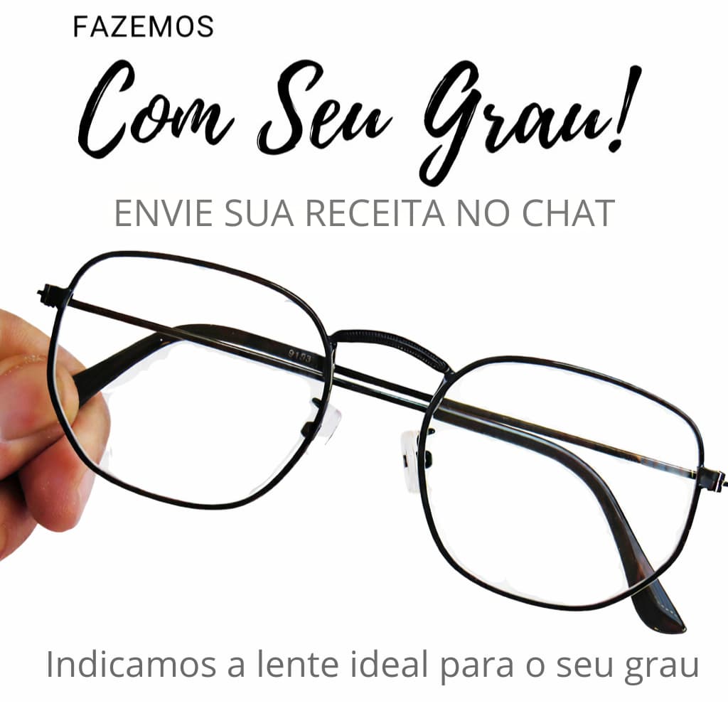 Armação para Óculos de Grau Masculino Feminino Hexagonal Hype 100%UV | Fazemos óculos com seu grau
