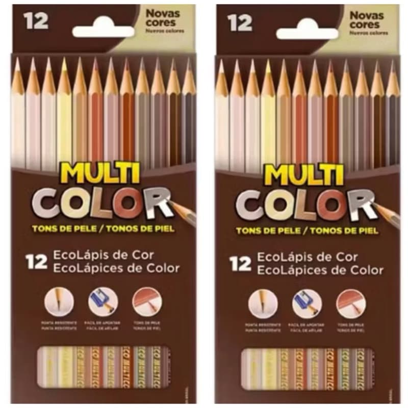 kit Lápis de Cor Multicolor 12 cores Tons de Pele