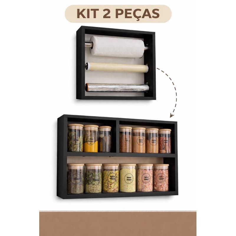 Kit 2 Peças :Porta Papel Toalha ,Papel Alumínio e outros + Porta Tempero