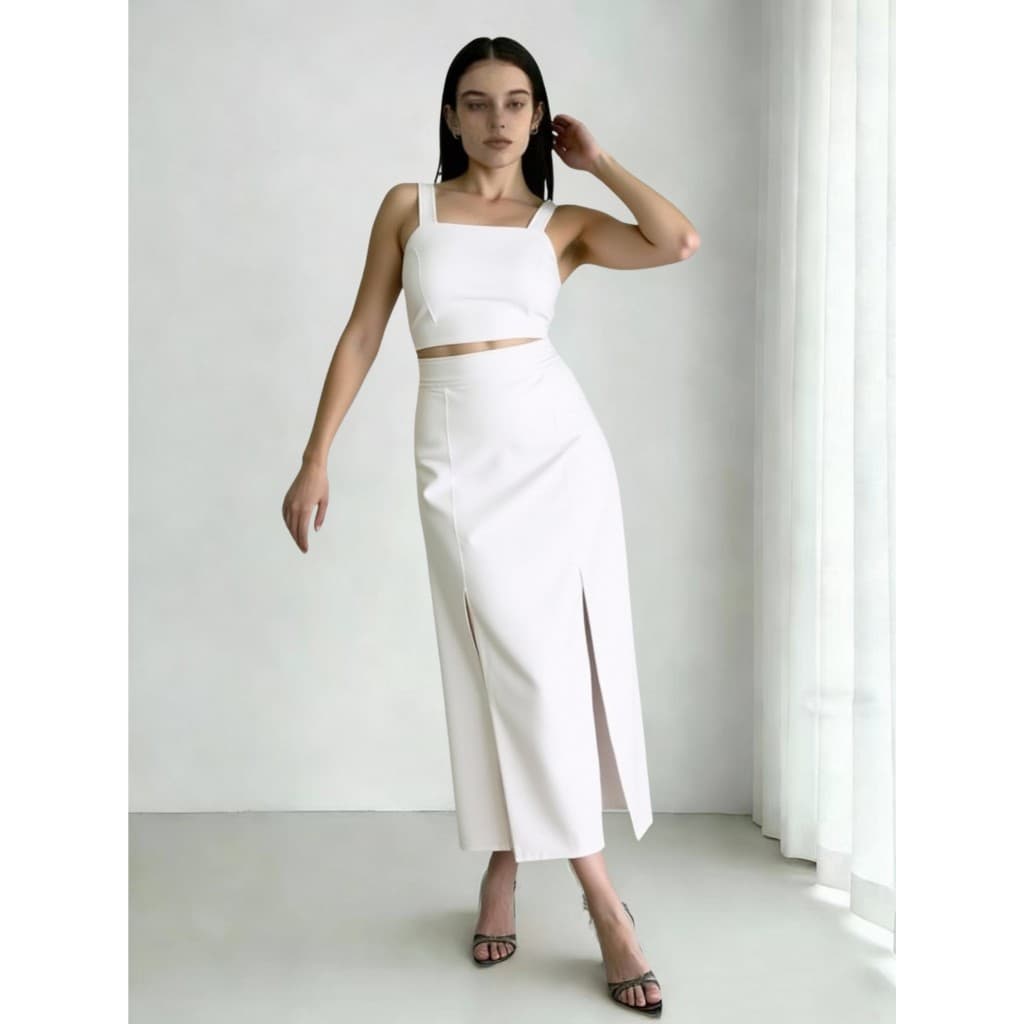 Liu Fashion Conjunto 2 peças Top Feminino De Verão Saia Longa Elástico Verão Elegante Chic Primavera T-shirts