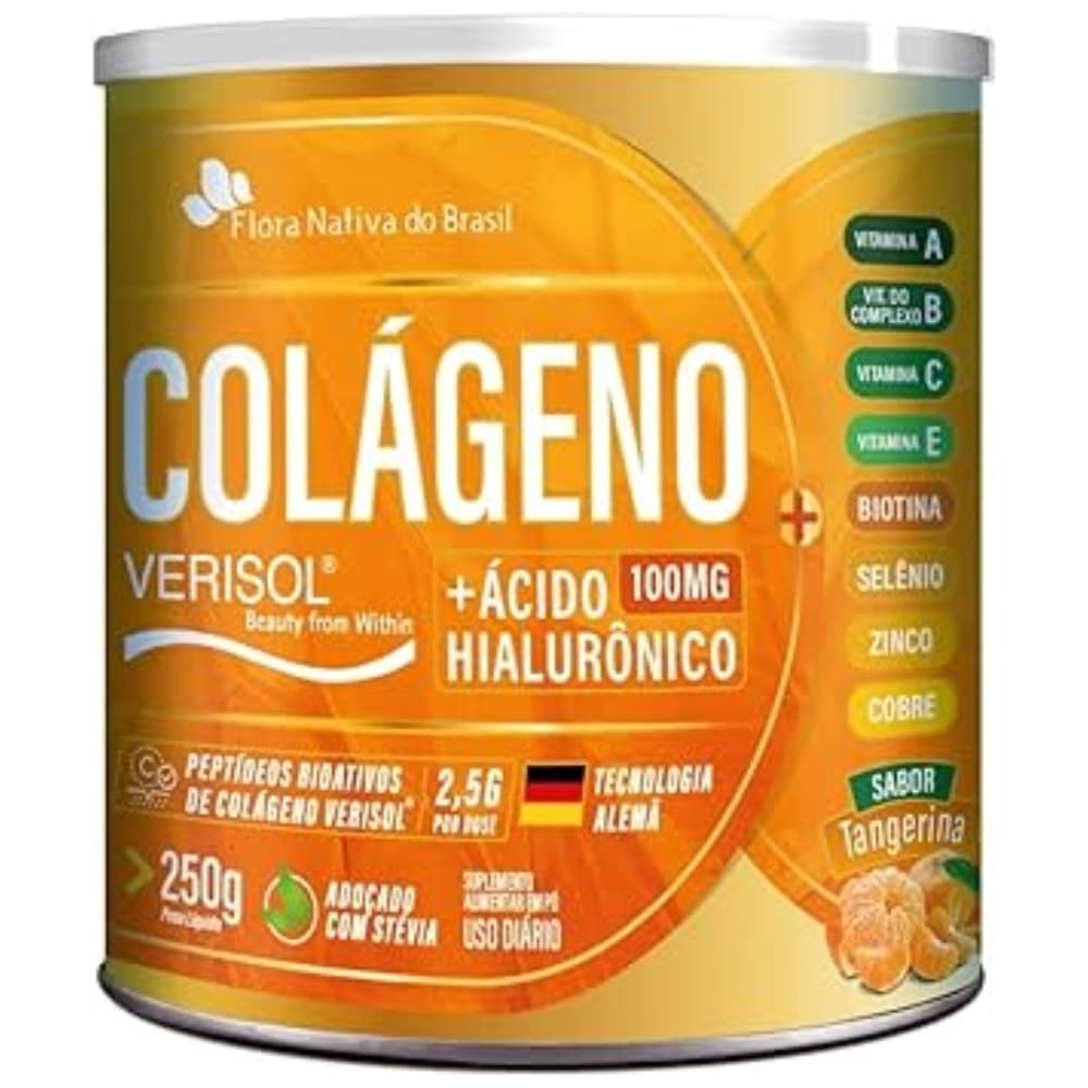 Colageno Verisol E Acido hialuronico + Vit. (pele, cabelo e unha) Tangerina 250g - Flora Nativa