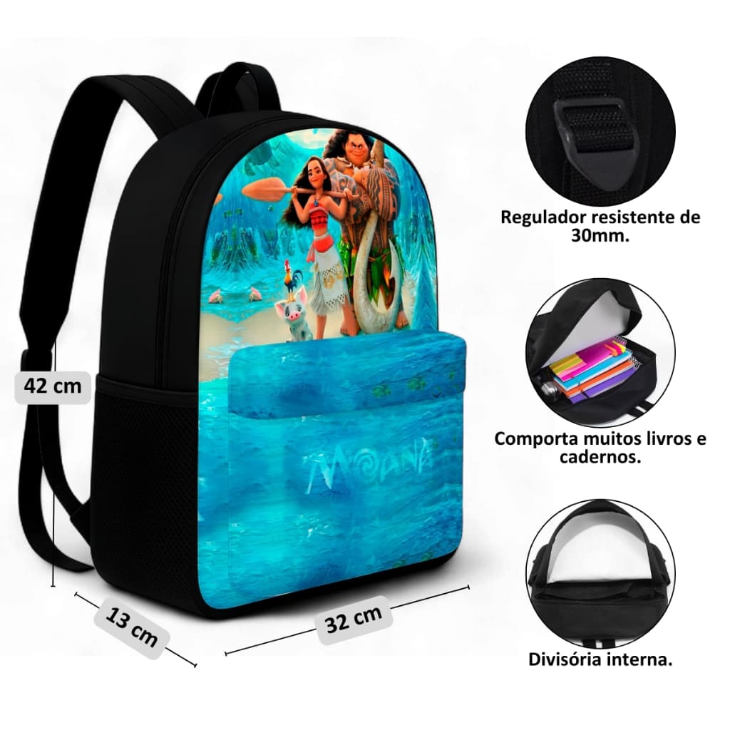 Mochila Infantil Moana Escolar Disney 18L Estampada Resistente Para Menina Desenho Envio Imediato