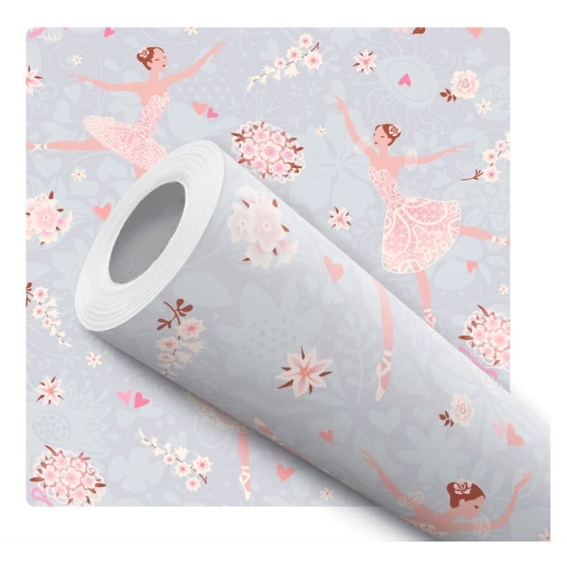 Papel Adesivo Autocolante Bailarinas | Floral Rosa e Cinza 45cmx5mts cobre 2M²