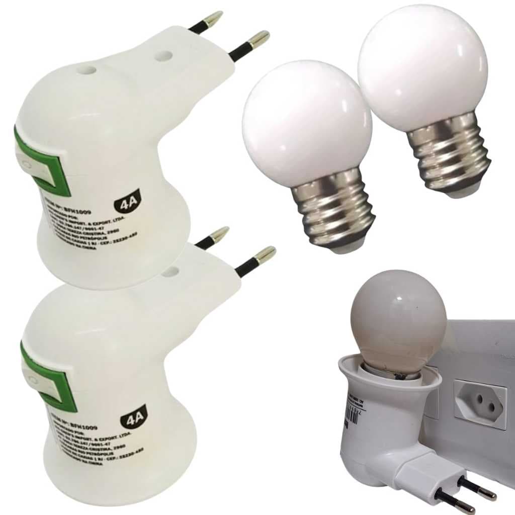 Kit 2 Bocal de Lampada Tomada Unico Com Padrao Brasileiro Soquete  E27 Com 2 Lampada de 15W 110V e Botao Liga e Desliga