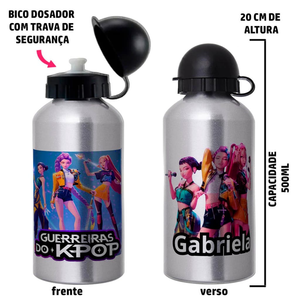 Garrafa Squeeze de alumínio Personalizada com nome - Guerreiras do K-Pop