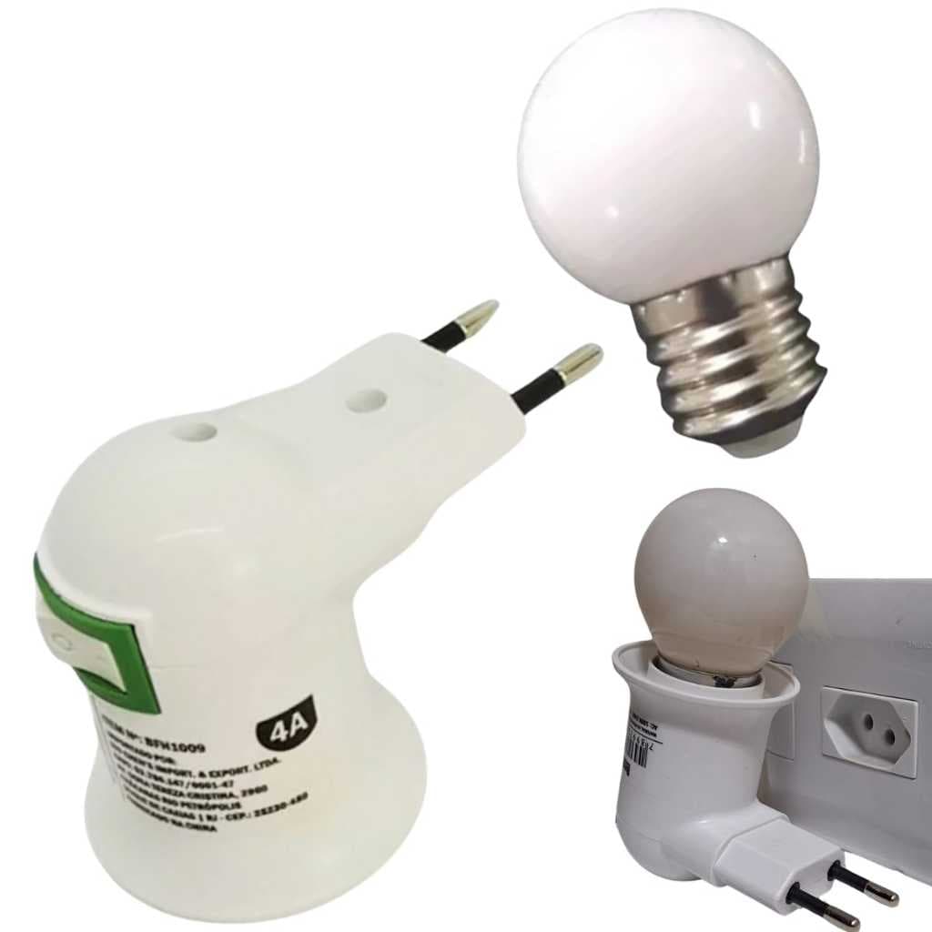 Kit 1 Bocal de Lampada Tomada Unico Com Padrao Brasileiro Soquete  E27 Com 1 Lampada de 15W 220V e Botao Liga e Desliga