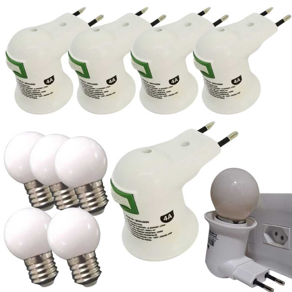 Kit com Bocal de Lampada Tomada Unico Com Padrao Brasileiro Soquete  E27 Com Lampada de 15W 220V Botao Liga e Desliga