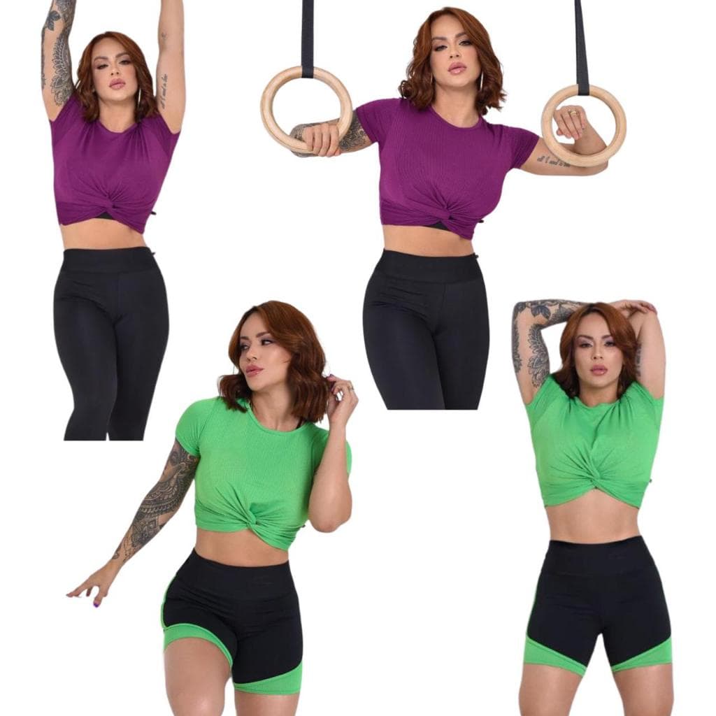 Kit 4 Blusa Cropped Nozinho Dray Fitnes Feminino  Academia Confortável para Malhar e de Qualidade Moda Esportiva