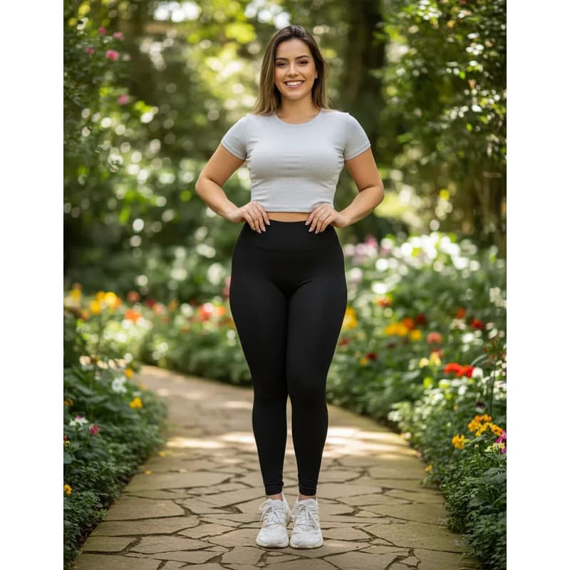 Calça Legging Feminina Tecido Grosso Preta, Azul Marinho ou Cinza Leg