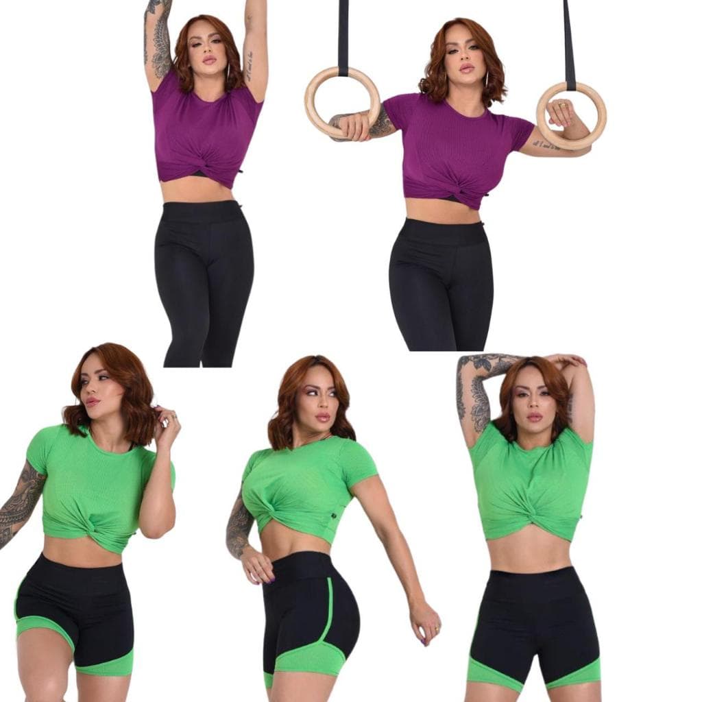 Kit 5 Blusa Cropped Nozinho Dray Fitnes Feminino  Academia Confortável para Malhar e de Qualidade Moda Esportiva