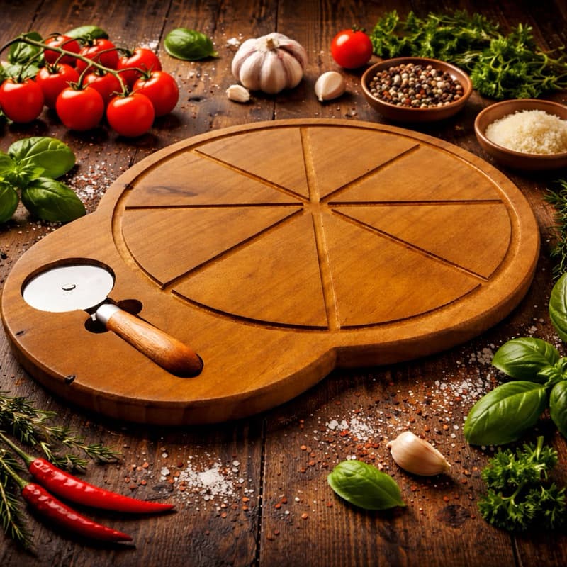 Tábua Para Pizza De 35 Cm Com Cortador Embutido Personalizado