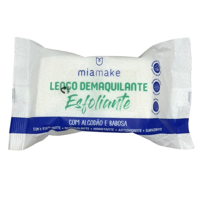 LENÇO DEMAQUILANTE ESFOLIANTE ALGODÃO + BABOSA 5 X 1 MIA MAKE