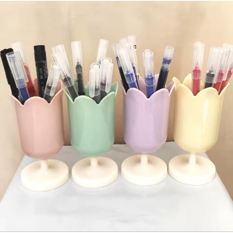Organizador Mesa Flor Tulipa Cor Pastel Escritorio Multiuso Porta Canetas