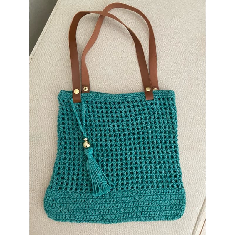 Bolsa de Crochê Verde Jade – Bolsa de Praia Feita a Mão Ecobag Sacola de Crochê Verde Água Bolsa Saco Bag