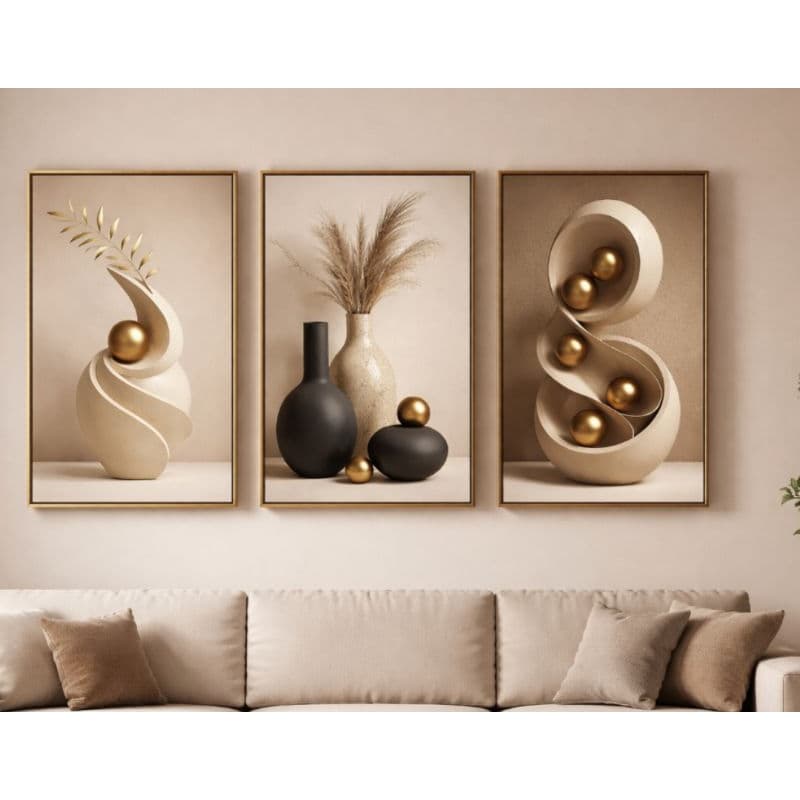 Quadro Decorativo 3 Peças Formas Geométricas Moderno Sofisticado