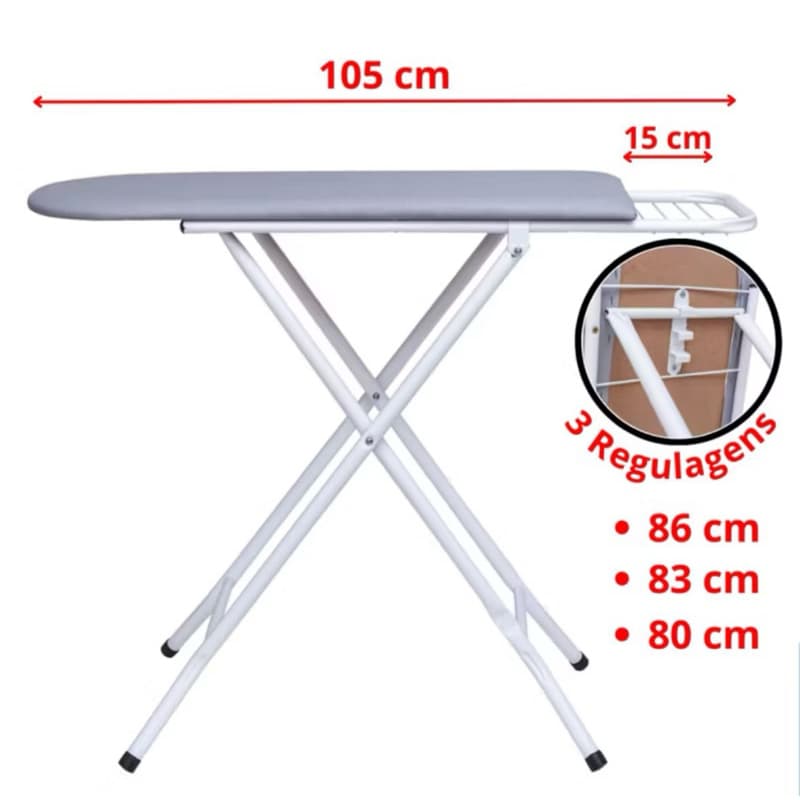 Mesa Tabua de Passar Roupa Passadeira Retrátil 3 Andares Técido Térmico Dobravel Extra Forte Resistente Com Porta Ferro
