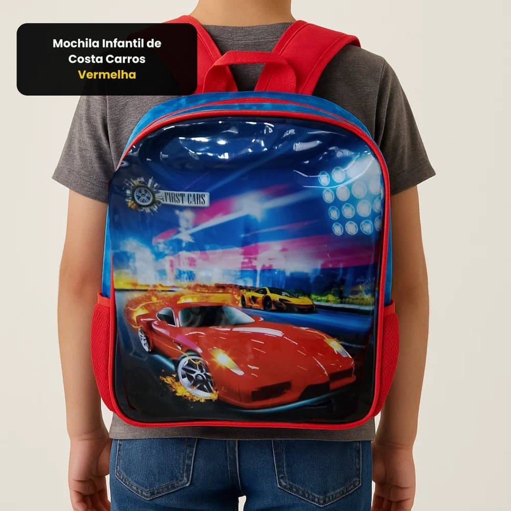 Mochila Infantil de Costa Carros cor Vermelha