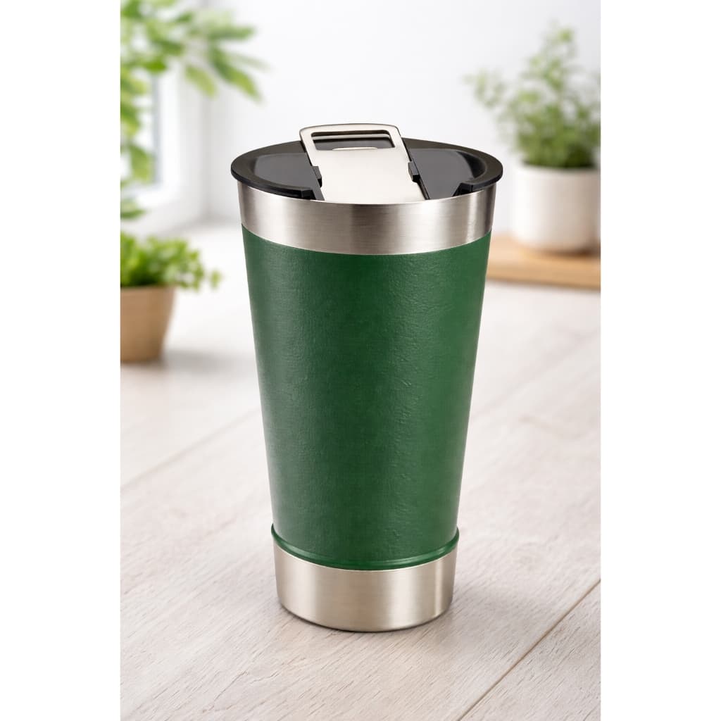 Copo Térmico Aço Inoxidável 473ML Verde Com Tampa E Abridor De Garrafa