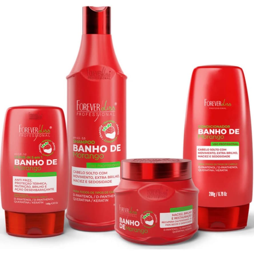 Kit Banho de Verniz Morango Completo Forever Liss