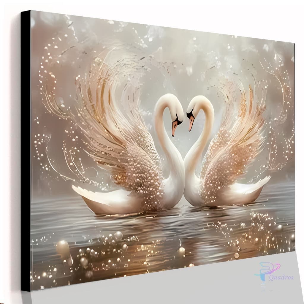 Quadro Decorativo Lago Casal de Cisnes Cristal Amor Confiança Casa Sala Quarto Parede Decoração