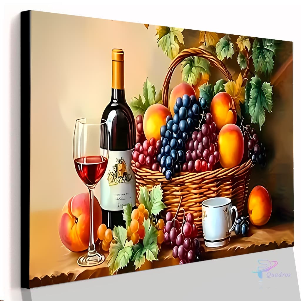 Quadro Decorativo Mesa de Vinho Bebida Frutas Restaurante Comida Casa Sala Quarto Parede Decoração